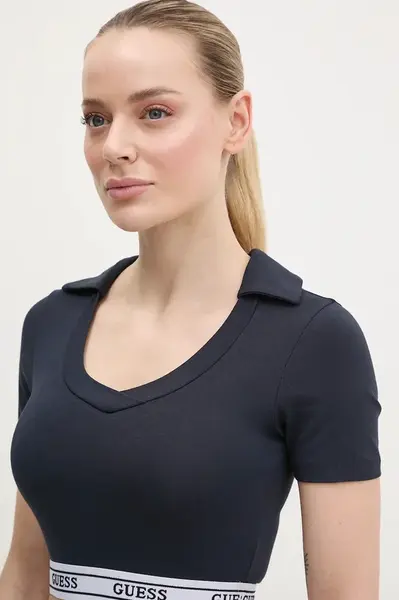 Polo tričko Guess ALINE dámské, tmavomodrá barva, V5GP07 KCSA2