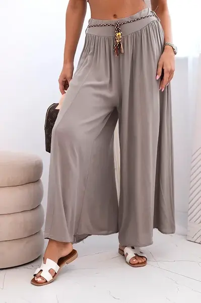Kesi Włoski Dámske viskózové nohavice so širokými nohavicami fango