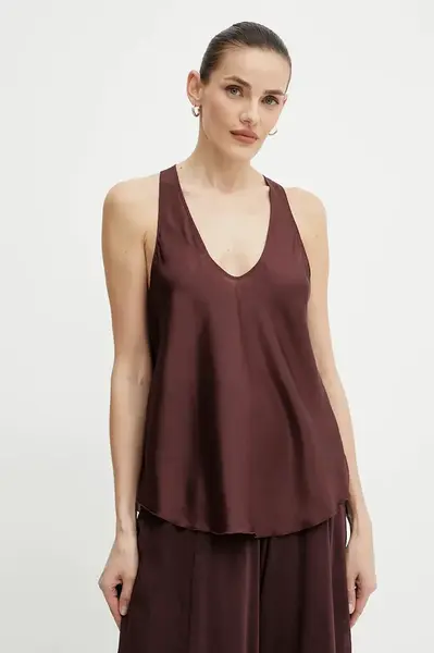 Hedvábná halenka Forte Forte dámská, vínová barva, hladká, 9929 my top