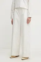 Bavlněné kalhoty MM dámské, béžová barva, široké, high waist, 2516131028600