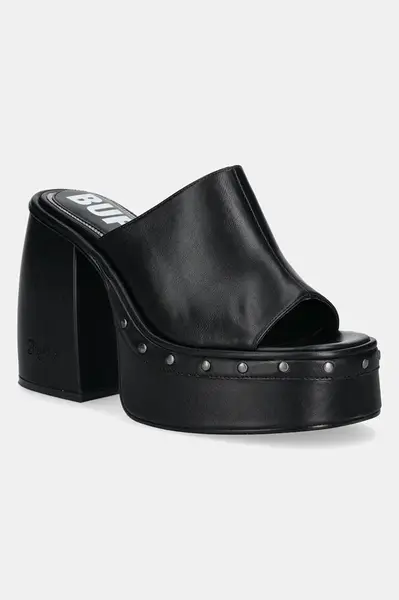 Pantofle Buffalo Heart Mule dámské, černá barva, na klínku, 1291603-BLK