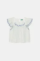 Dětská bavlněná halenka United Colors of Benetton bílá barva, vzorovaná, 54HZGQ02Q