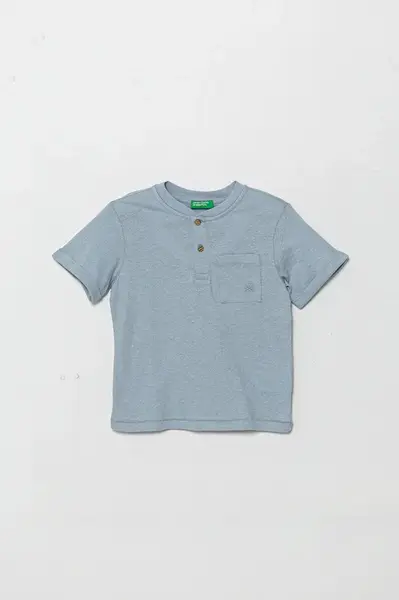 Dětské tričko s příměsí lnu United Colors of Benetton modrá barva, 3F4JG10IF