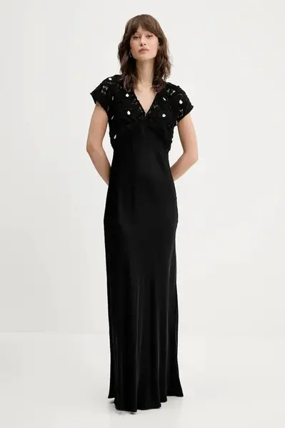 Šaty z vlněné směsi Never Fully Dressed černá barva, maxi, NFDDR2058