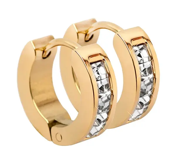 Troli Pozlacené ocelové náušnice kroužky s krystaly