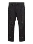 Bershka Džínsy  krvavo červená / čierny denim / biela