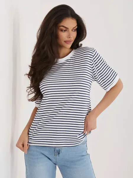 Bílo-modré tričko s kulatým výstřihem