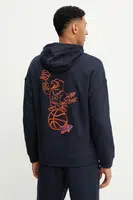 Bavlněná mikina EA7 Emporio Armani pánská, tmavomodrá barva, s kapucí, s potiskem, AF12451.7M000105
