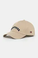 Bavlněná baseballová čepice Tommy Hilfiger béžová barva, s aplikací, AM0AM13165