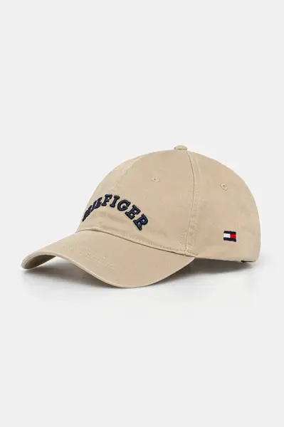 Bavlněná baseballová čepice Tommy Hilfiger béžová barva, s aplikací, AM0AM13165