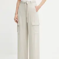 Kalhoty Guess AGATHA dámské, béžová barva, široké, high waist, W5GA1T WDP85