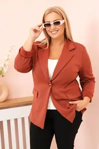 Kesi Włoski Dámska blúzka z viskózy Plus Size s dlhým rukávom a golierom hnedá