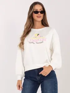 Ecrú dámska blúza oversize s nápismi