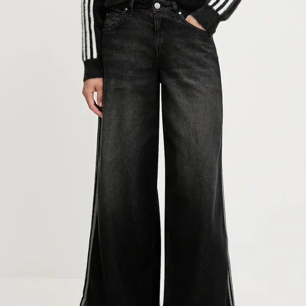 Džíny adidas Originals Denim Wide Pant dámské, černá barva, JV7453