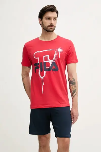 Bavlněné pyžamo Fila pánské, červená barva, s potiskem, FPS1220