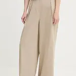 Kalhoty s příměsí lnu Barbour LUCY dámské, béžová barva, široké, high waist, LTR0384