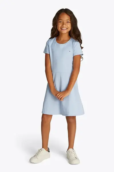 Dětské bavlněné šaty Tommy Hilfiger modrá barva, mini, KG0KG08487