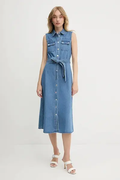 Džínové šaty Morgan modrá barva, midi, RJEAN