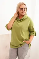 Kesi Włoski Dámská blůza Plus Size s bavlnou volného střihu s vodním výstřihem fango olivová