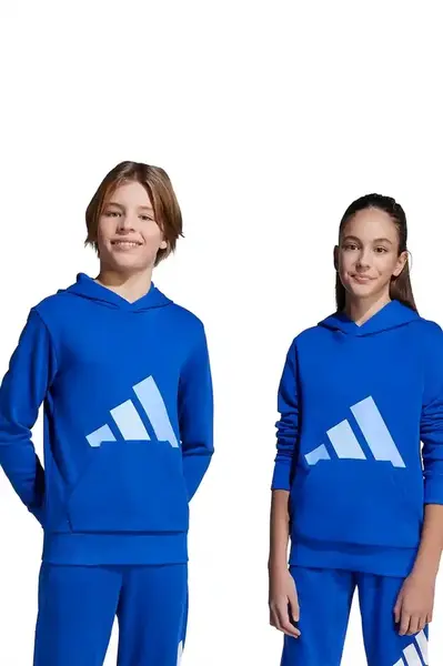 Dětská mikina adidas modrá barva, s kapucí, s potiskem, JV9901