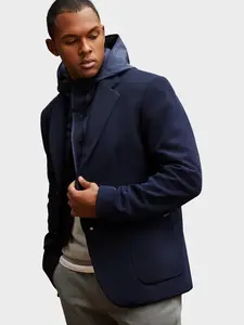 Ombre Men's jacket with hooded lining and high collar - navy blue