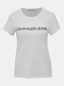 Bílé dámské tričko s potiskem Calvin Klein Jeans - Dámské
