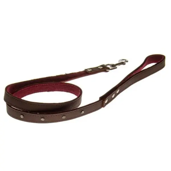 COBBYS PET Vodidlo z pravej nubukovej kože podšité hnedé zdobené kryštálmi 15mm/120cm