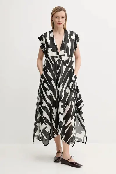 Bavlněné šaty MMC STUDIO černá barva, midi, oversize, TROPIC