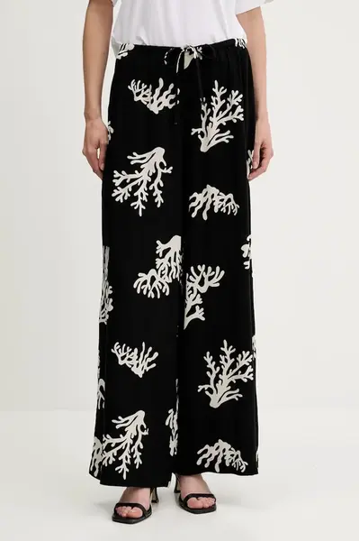 Kalhoty United Colors of Benetton dámské, černá barva, široké, high waist, 4QYZ5F00D