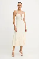 Šaty Bardot béžová barva, maxi, přiléhavé, 59928DB