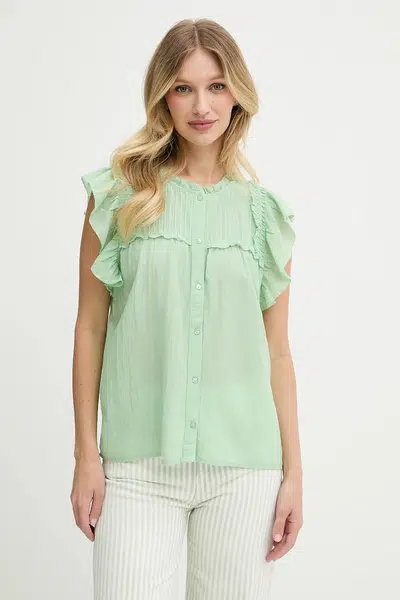 Košile Pepe Jeans dámská, zelená barva, regular, s klasickým límcem, PL305101