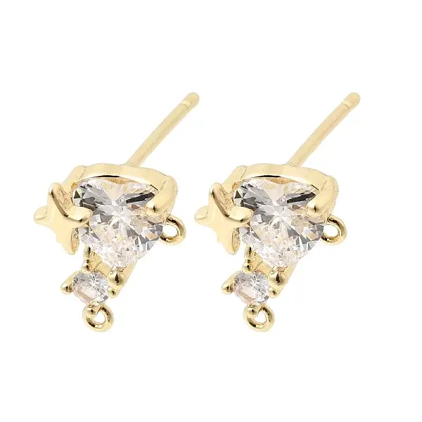 Brass Micro Pave Clear Cubic Zirconia Stud Earrings Findings