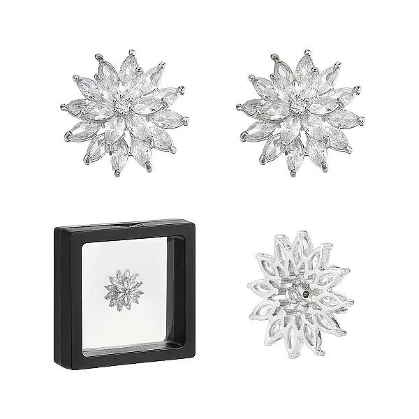 1-Hole Brass Micro Pave Clear Cubic Zirconia Shank Buttons