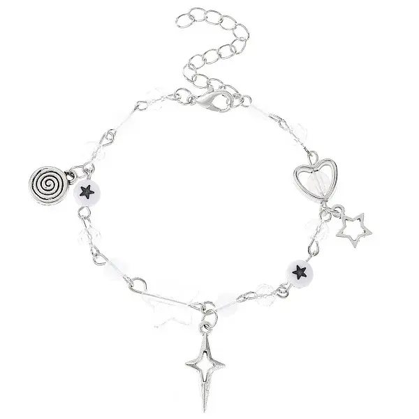 Star & Heart Alloy Link and Charm Bracelets