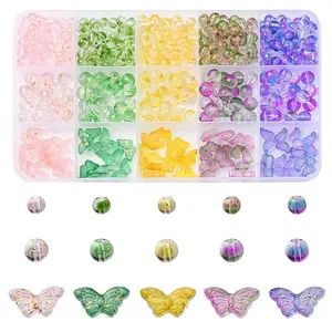410Pcs 15 Style Transparent Spray Painted Glass Beads