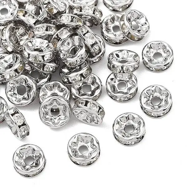 SHEGRACE Brass Micro Pave Clear Cubic Zirconia Spacer Beads