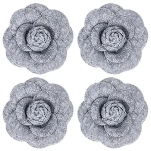 4Pcs Cloth Art Camelia Brooch Pins