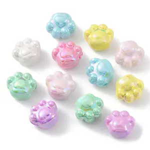 70Pcs 7 Colors Opaque Acrylic Cat Paw Beads