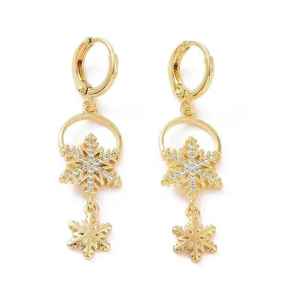 Clear Cubic Zirconia Snowflake Dangle Hoop Earrings