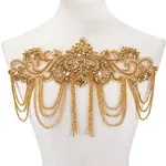 Flower Glass Bead with Rhinestone Tassel Embroidery Sew on Cloth Patches