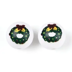 Christmas Printed Opaque Acrylic Round Beads