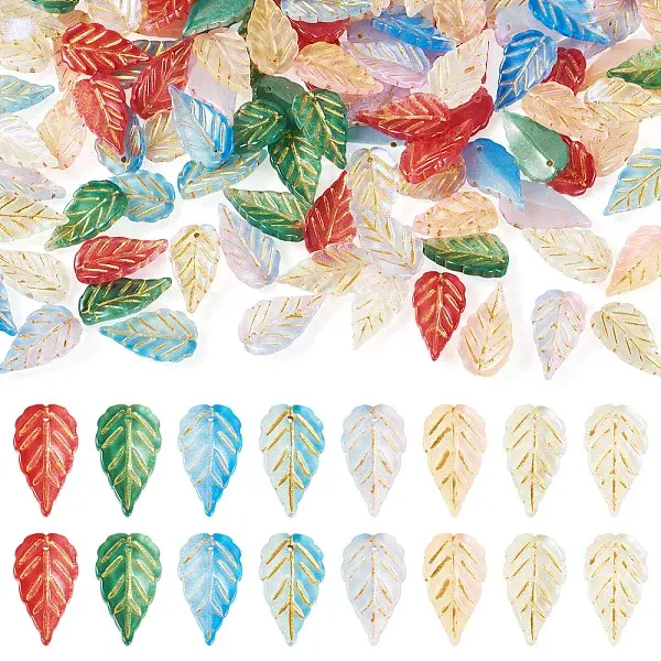 160Pcs 8 Colors Leaf Glass Pendants