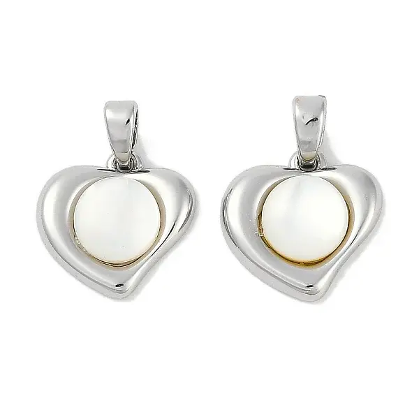 Brass Pave Natural White Shell Heart Charms