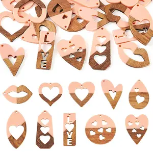 20Pcs 10 Styles Resin and Walnut Pendants