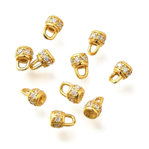 925 Sterling Silver Micro Pave Clear Cubic Zirconia Cord Ends