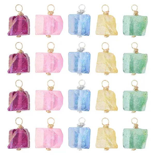 20Pcs 10 Styles Copper Wired Electroplated Natural Quartz Pendants