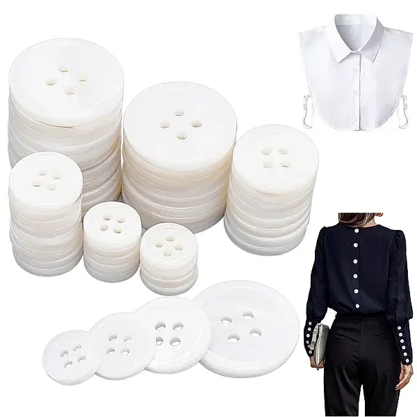 120Pcs 4 Style 4-Hole Natural Shell Buttons