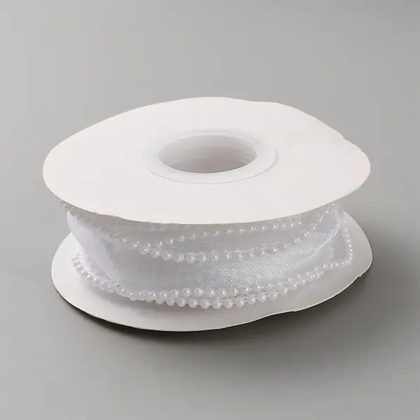 5 Yards Organza Ribbon with Plastic Pearl Beads