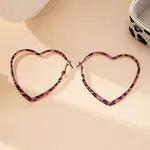 Hollow Heart with Leopard Print Alloy Hoop Earrings