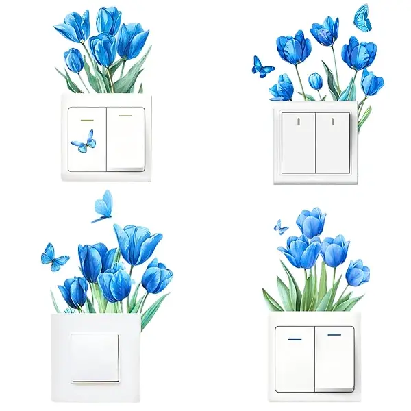 8Bags 4 Styles Flower PVC Bedroom Home Decoration Switch Stickers